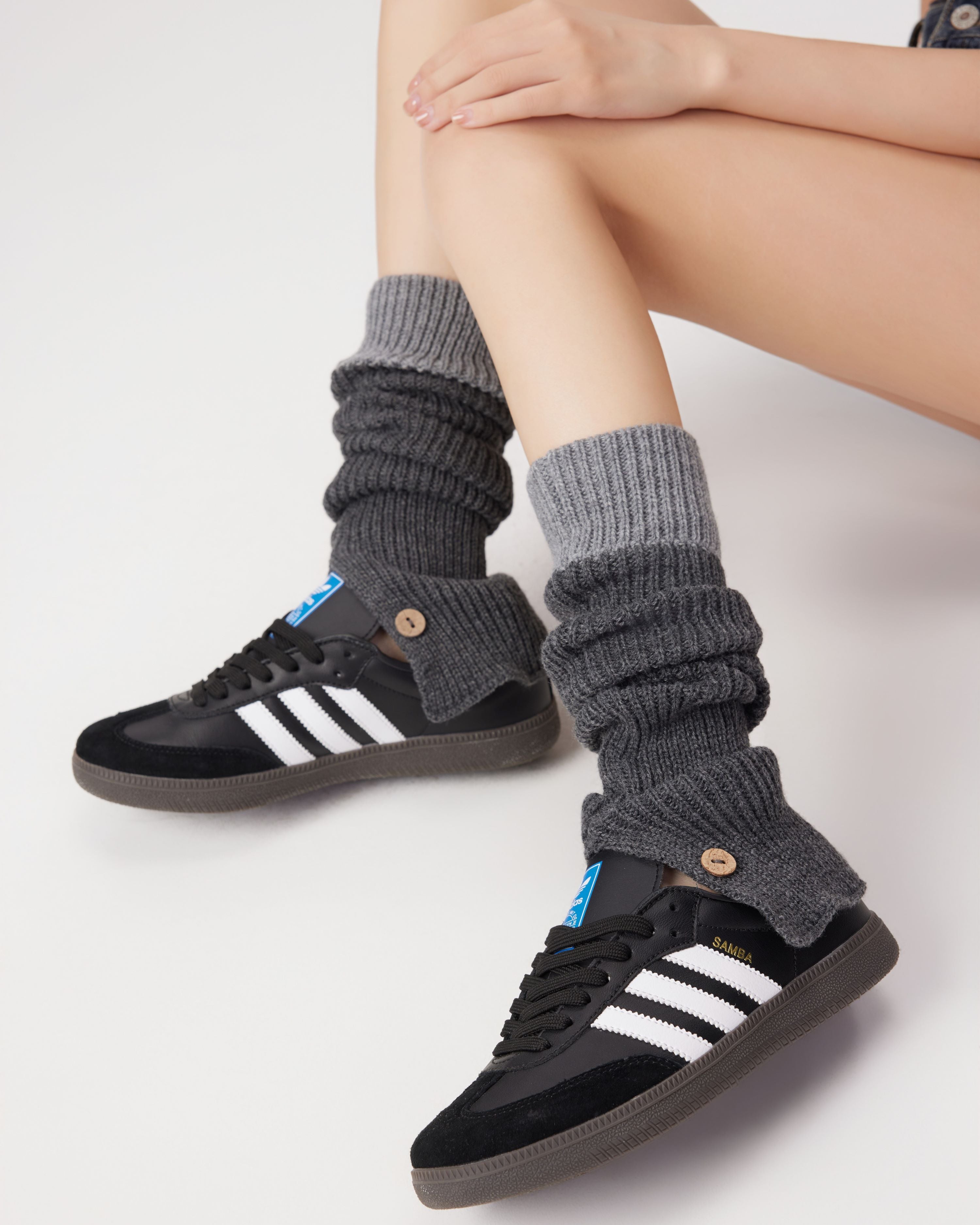 Womens Y2K Color Block Leg Warmers Button Detail Fashion Acrylic