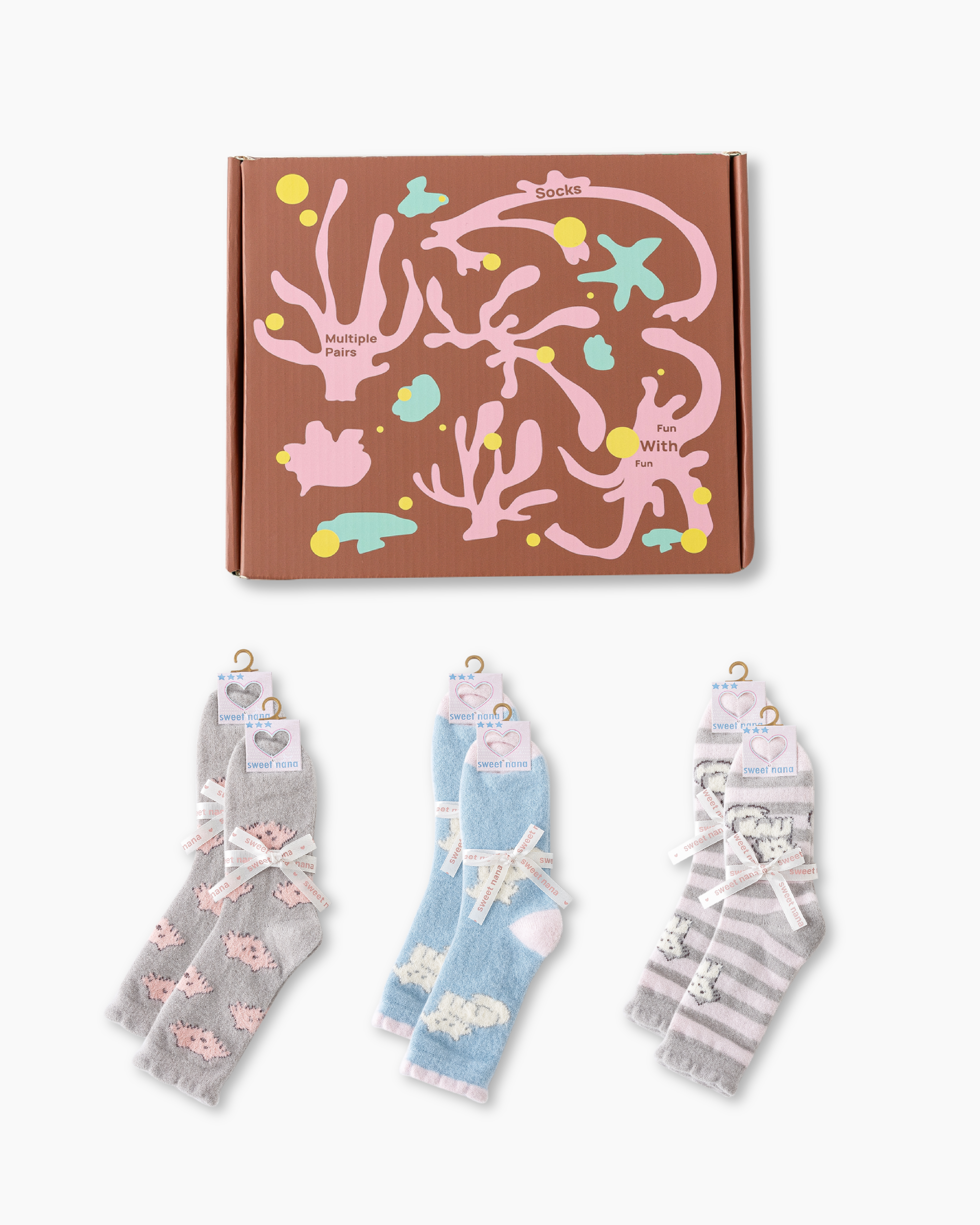 Gift Box Set Womens Crew Socks Cat Series Fuzzy Cozy Non Slip