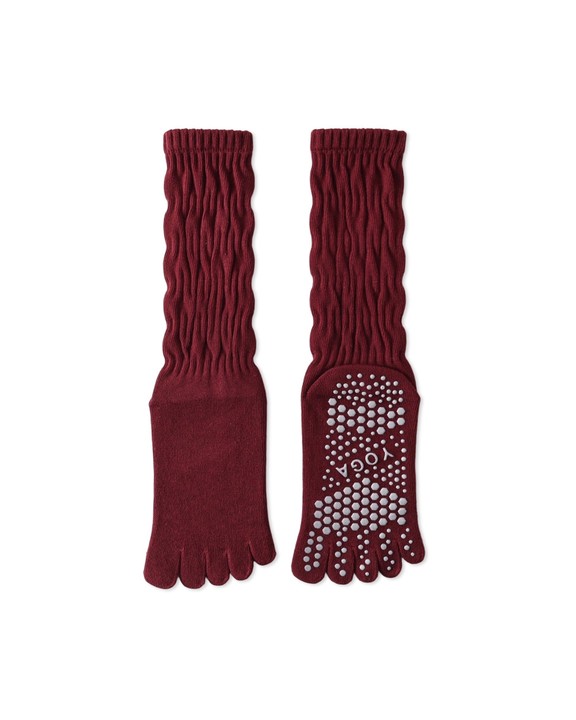 Womens Five Toe Crew Socks Yoga Grip Non Slip Ribbed Slouchy Combed Cotton