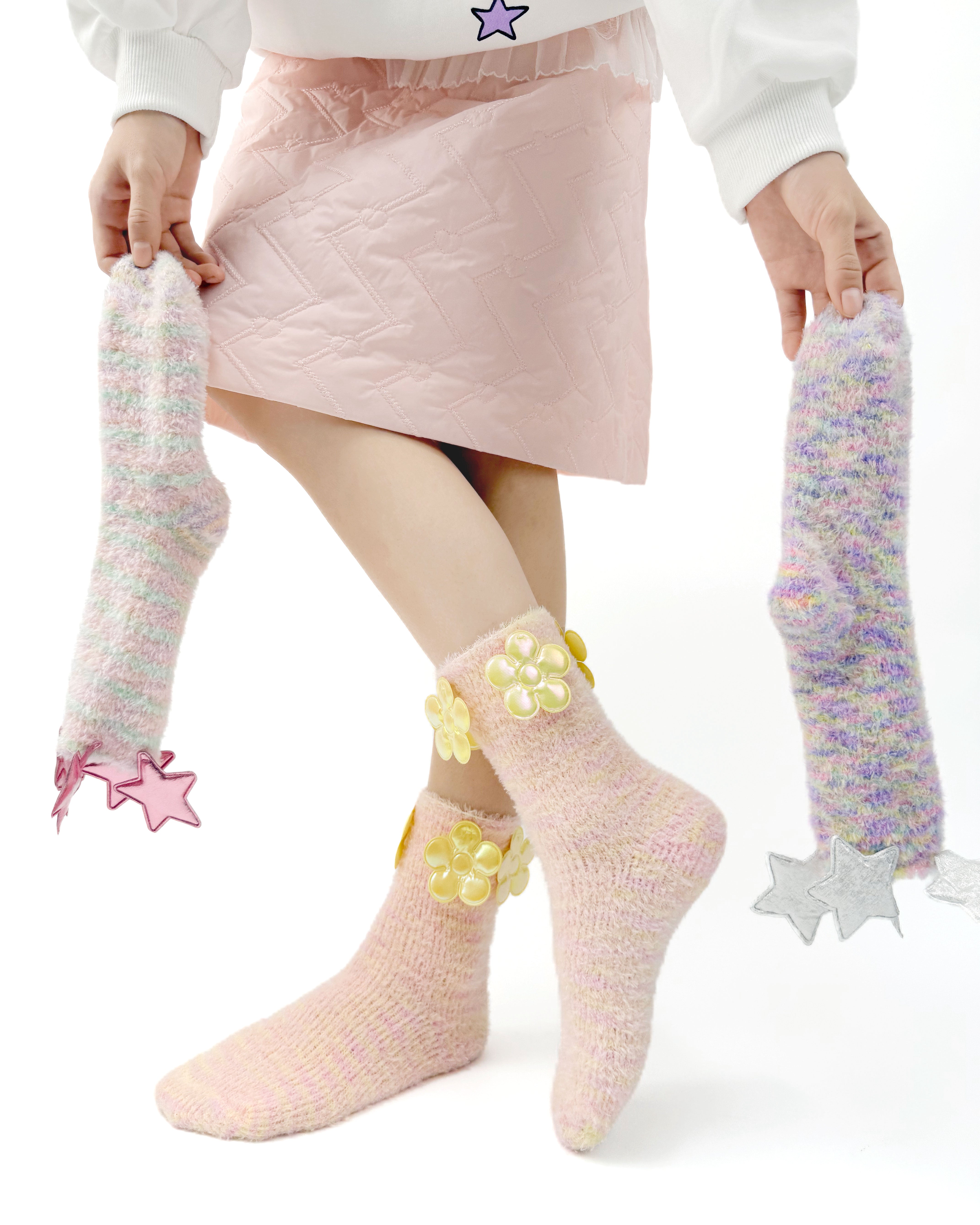 Women Crew Socks Dream Garden Series Fuzzy Warm Cozy Indoor Socks