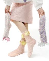 Women Crew Socks Dream Garden Series Fuzzy Warm Cozy Indoor Socks