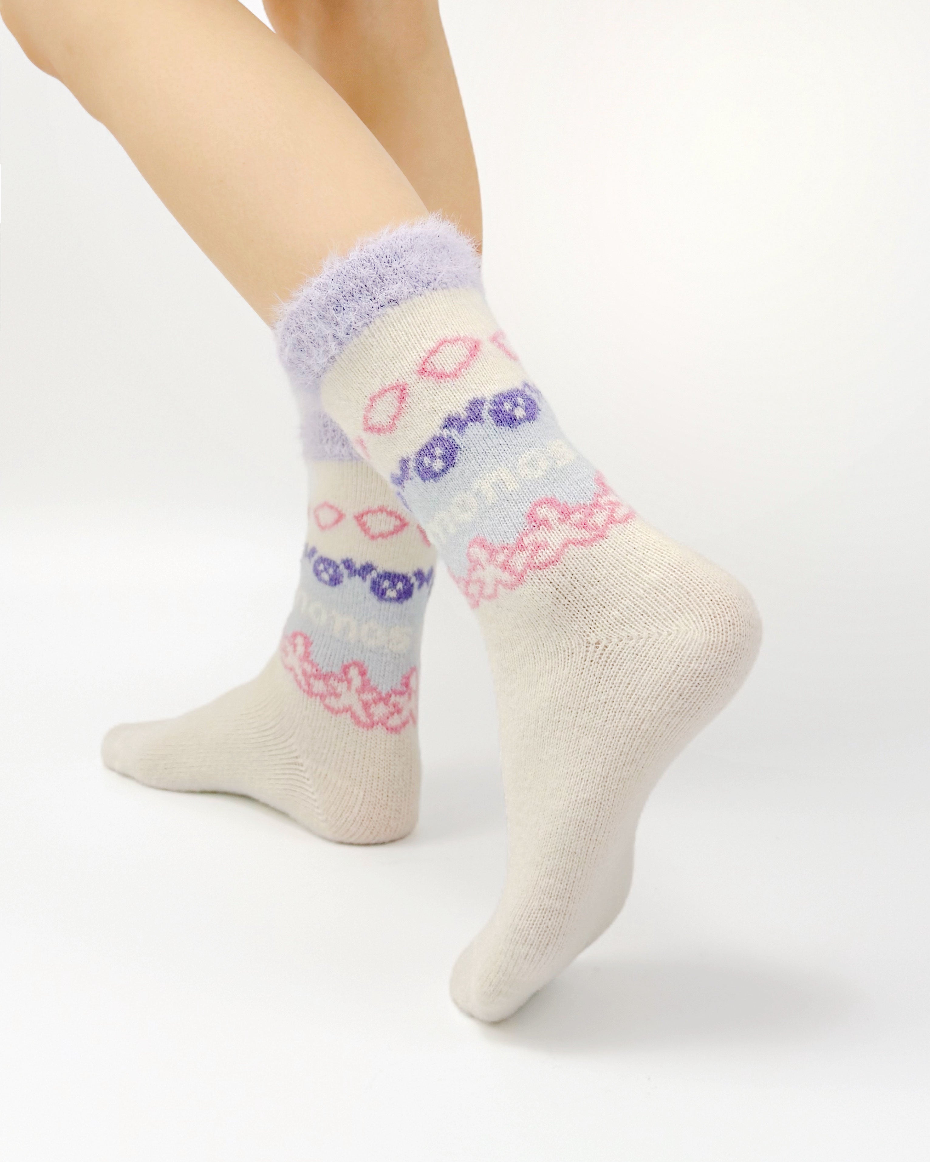 Women Fuzzy Crew Socks Ice Cream Color Cozy Warm Indoor Sleep Socks