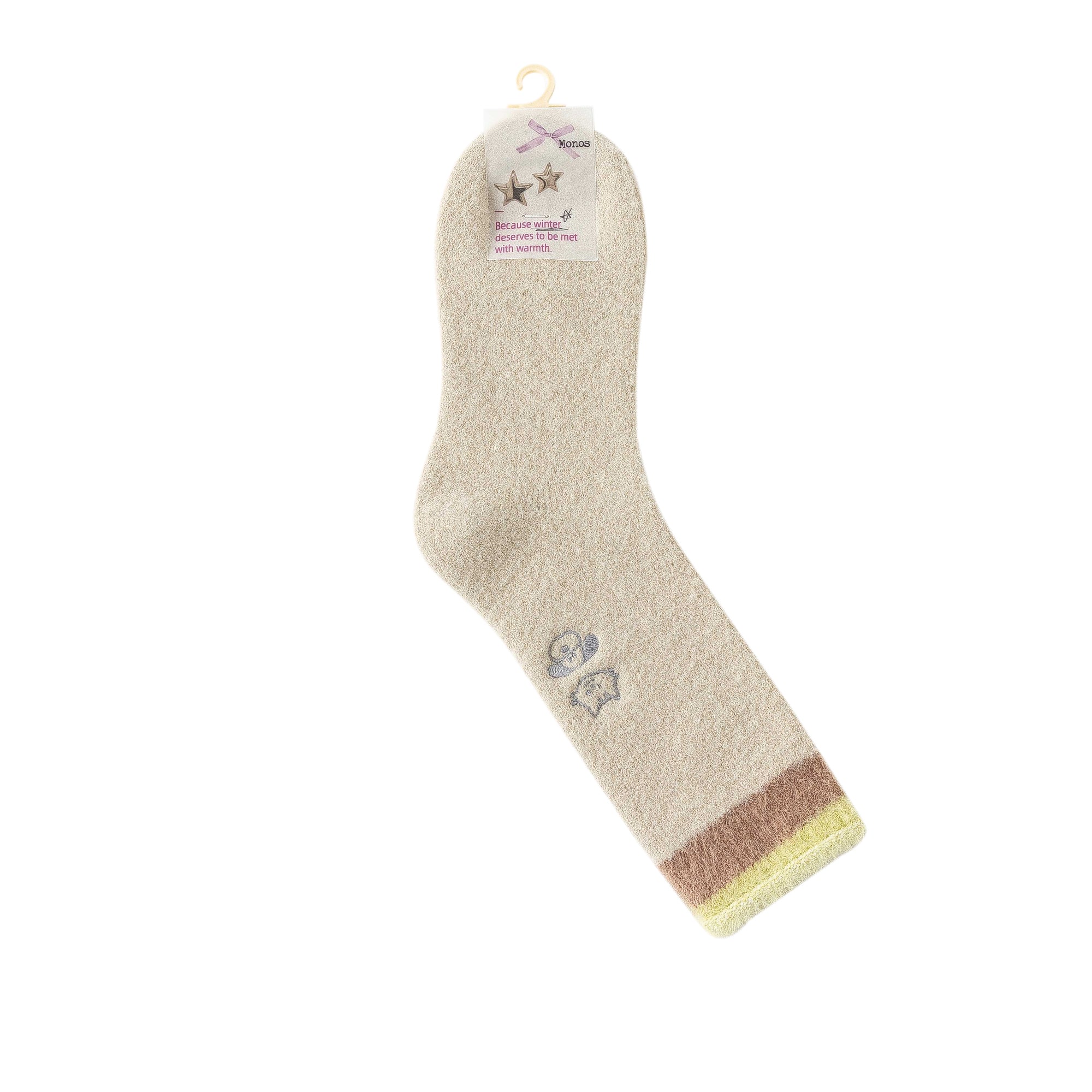 Women Crew Socks Fuzzy Warm Cozy Cotton Soft Cute Animal Embroidery
