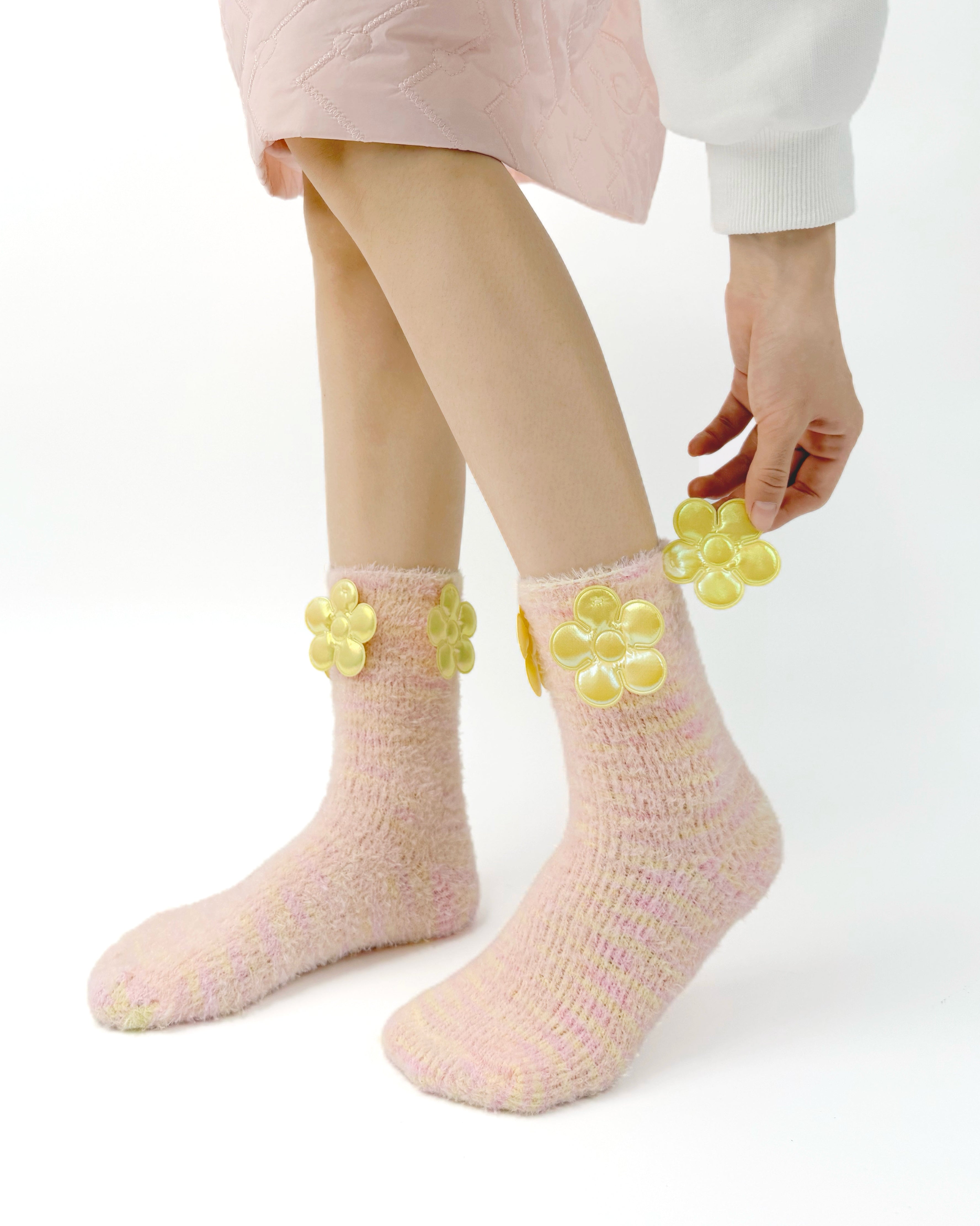 Women Crew Socks Dream Garden Series Fuzzy Warm Cozy Indoor Socks
