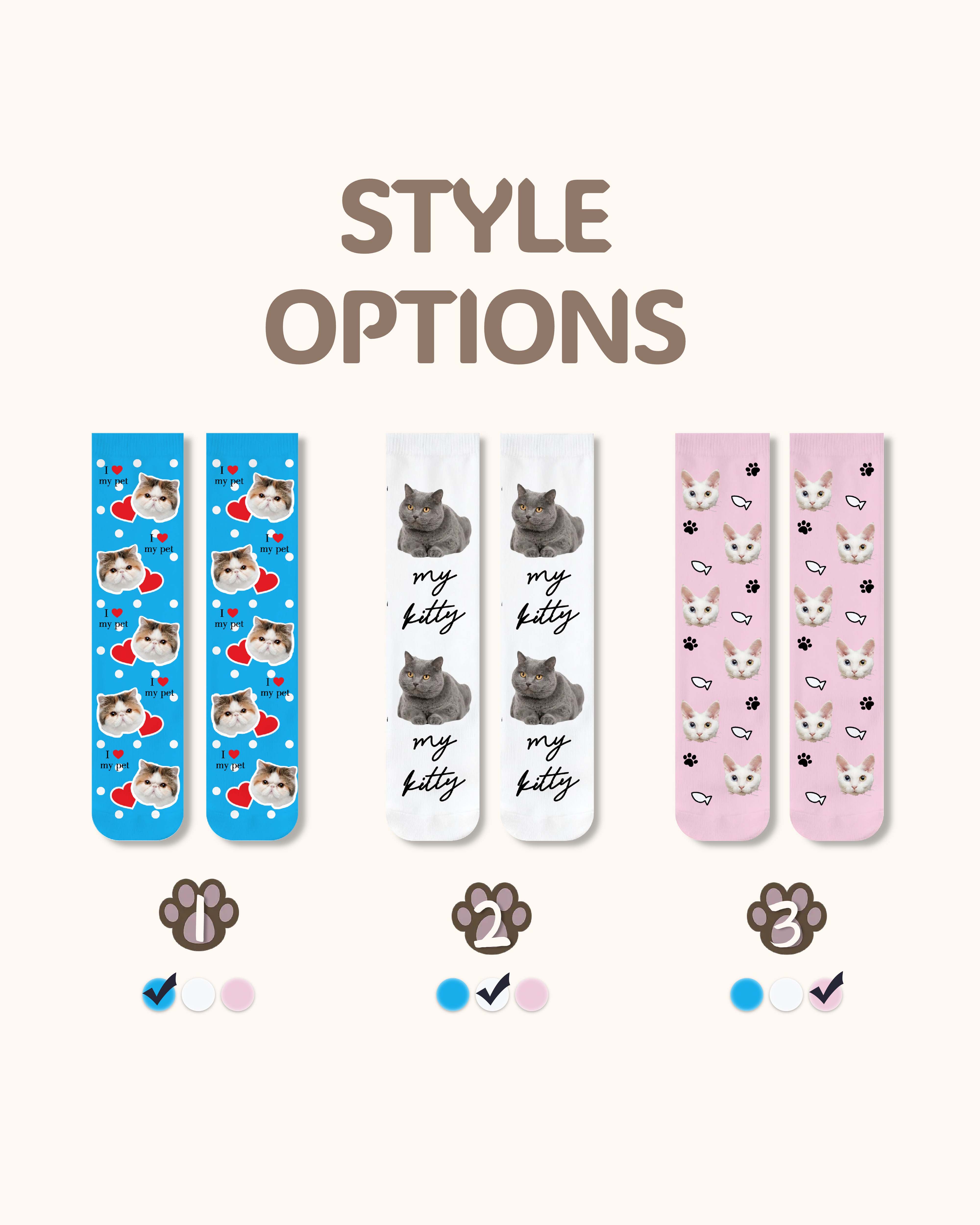 Custom Cat Face Crew Socks Personalized Pet Photo Socks Gift for Pet Lovers