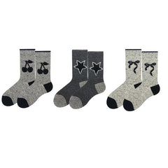 Sweetnana 3-Pack Women's Bow-Knot Jacquard Wool Socks, Cozy Crew Socks Seamless Socks.