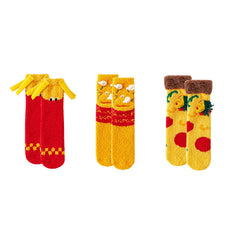 3-Pack Sweetnana Fun Burger Series Cozy Tube Socks - Women's Funny Socks Winter Warm Fuzzy Socks, Thickened Soft Crew Socks.