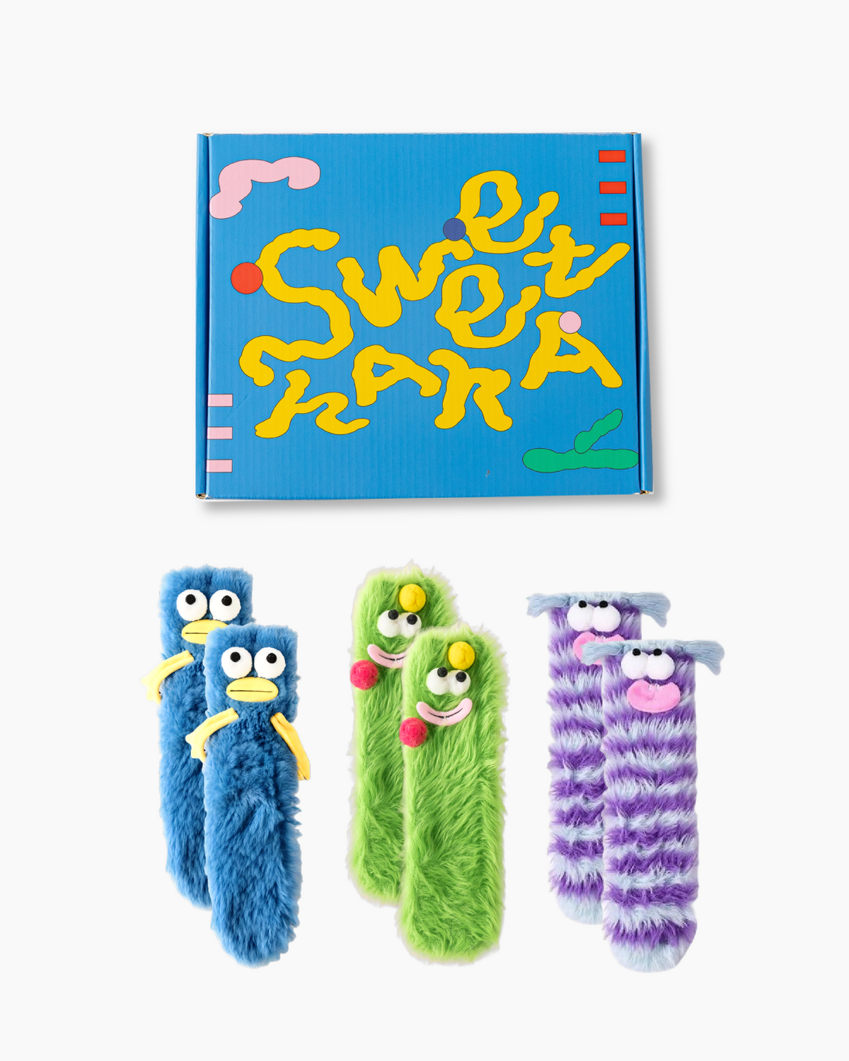 Gift Box Set クルーソックス ふわふわでやわらかく、あたたかい。ユニークでかわいいモンスター柄 - SWEET NANA