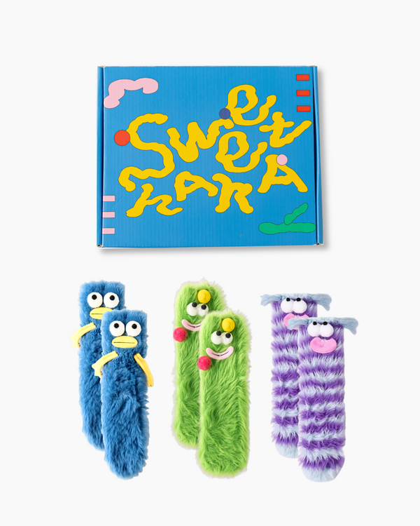 Gift Box Set クルーソックス ふわふわでやわらかく、あたたかい。ユニークでかわいいモンスター柄 - SWEET NANA