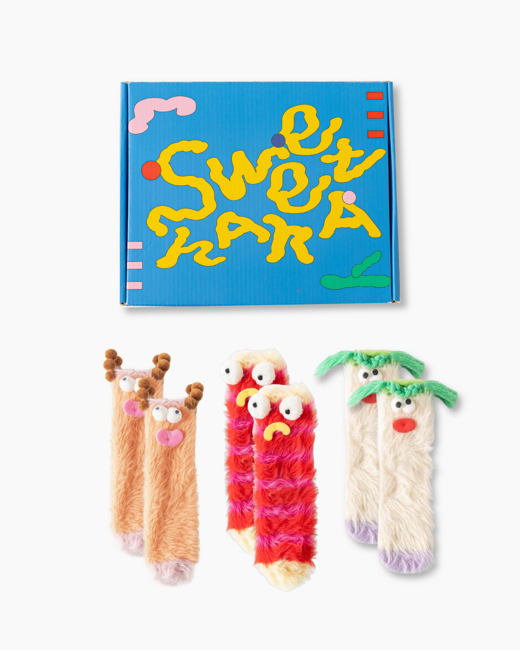 ギフトボックスセットのクルーソックス。ふわふわで柔らかく暖かい、ユニークでかわいいモンスター柄 - SWEET NANA