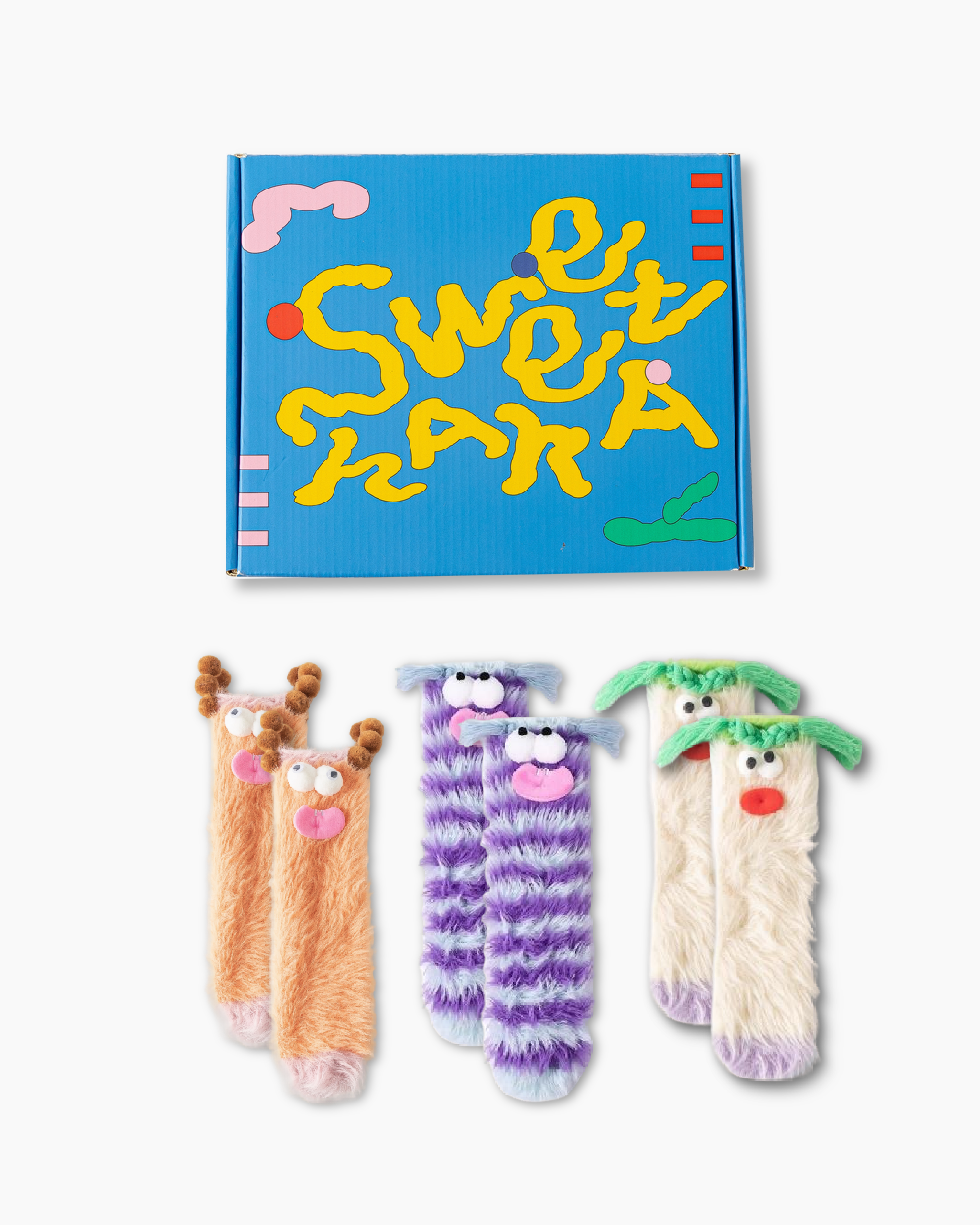 Gift Box Set Women Crew Socks Fuzzy Soft Warm Funny Quirky Cartoon Monster Socks