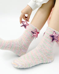 Women Crew Socks Dream Garden Series Fuzzy Warm Cozy Indoor Socks