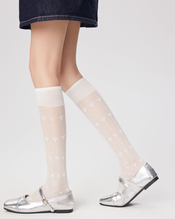 Women Knee High Socks Heart Mesh Comfortable - SWEET NANA