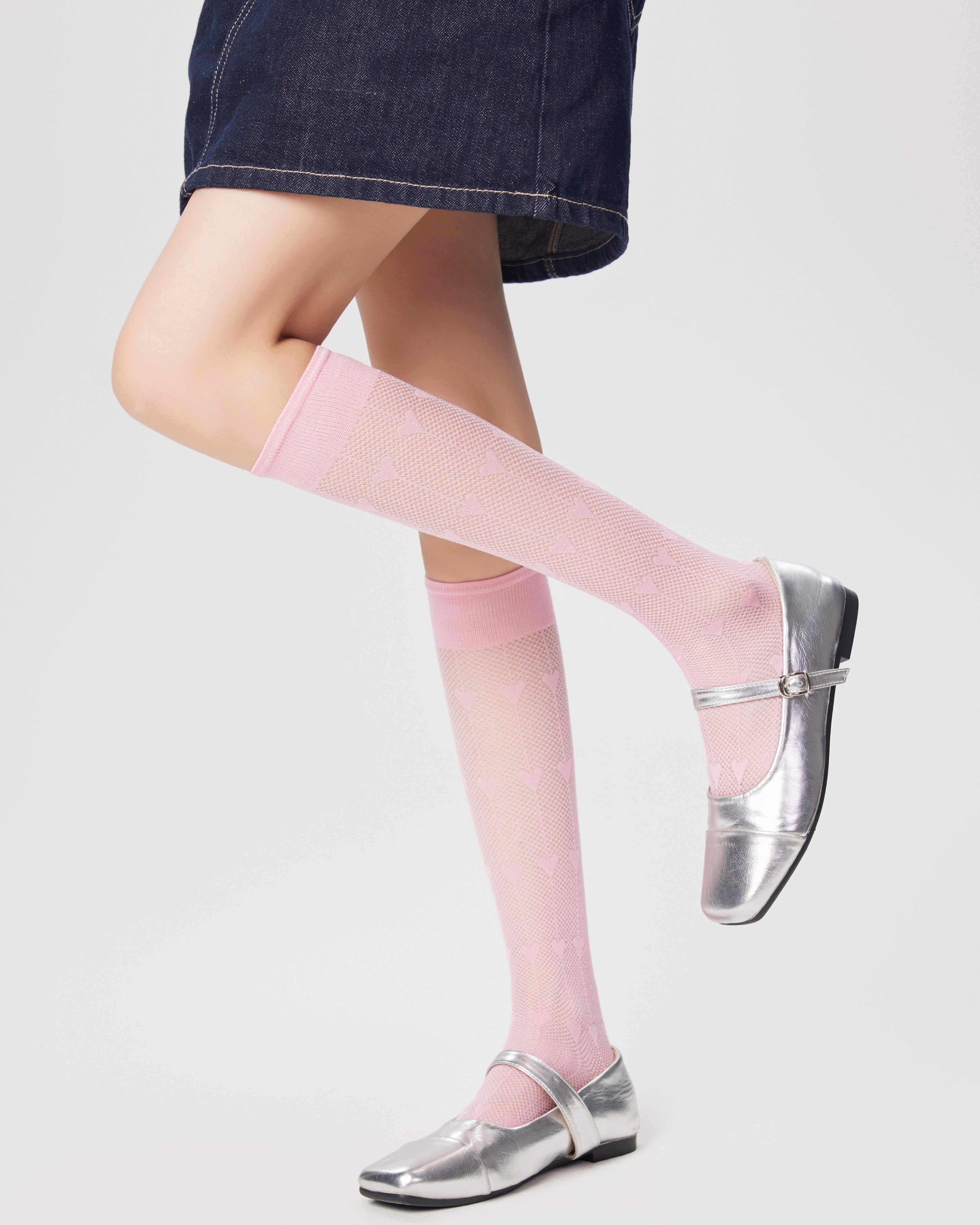 女款及膝襪子愛心網眼舒適