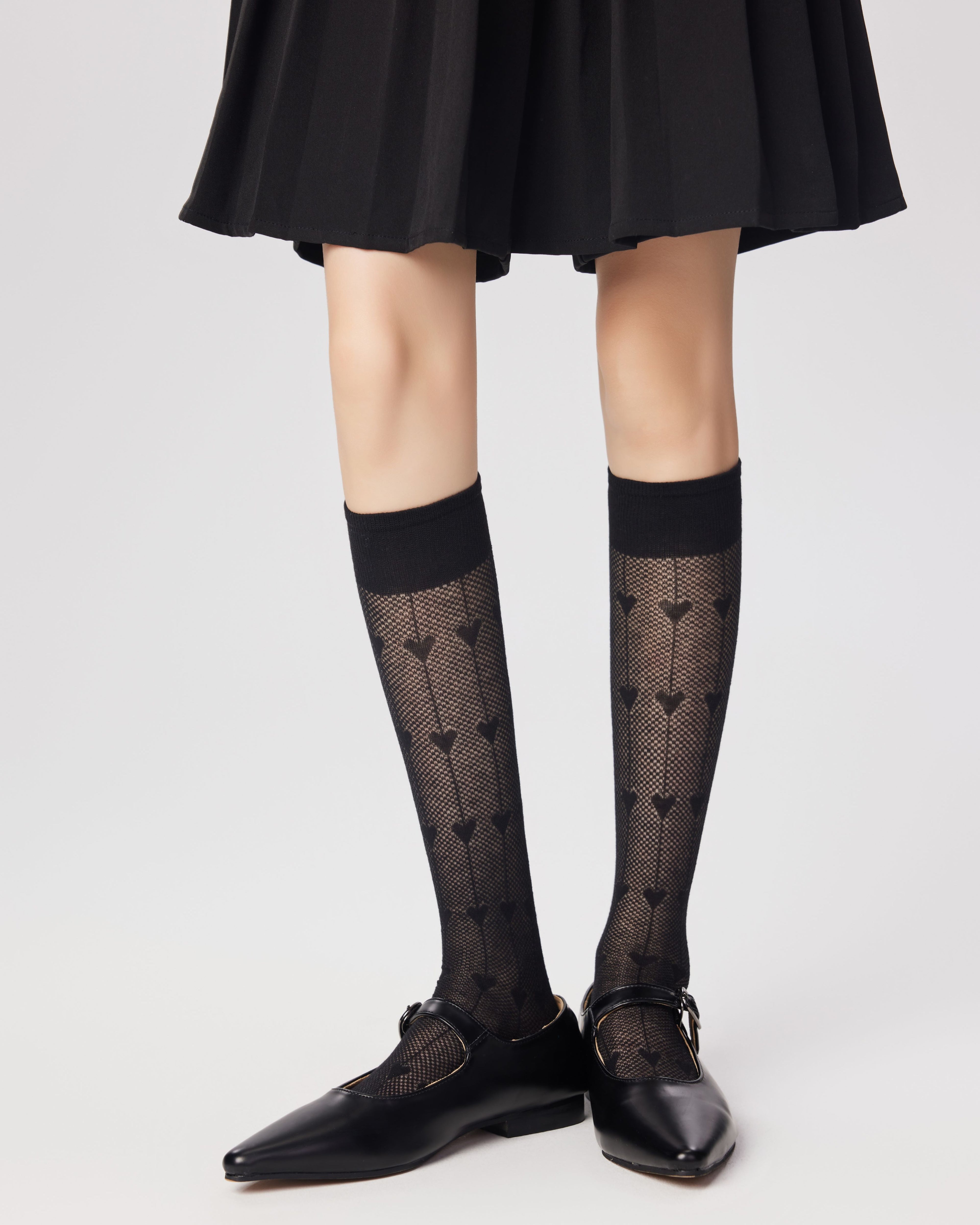 Women Knee High Socks Heart Mesh Comfortable - SWEET NANA