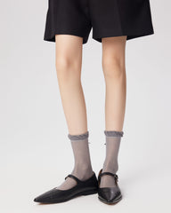 女款中筒襪子 蝴蝶結荷葉邊 復古時尚 舒適