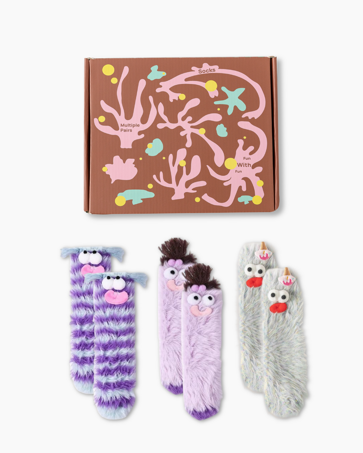 Gift Box Set Women Crew Socks Fuzzy Warm Soft Funny Quirky Cartoon Monster Socks