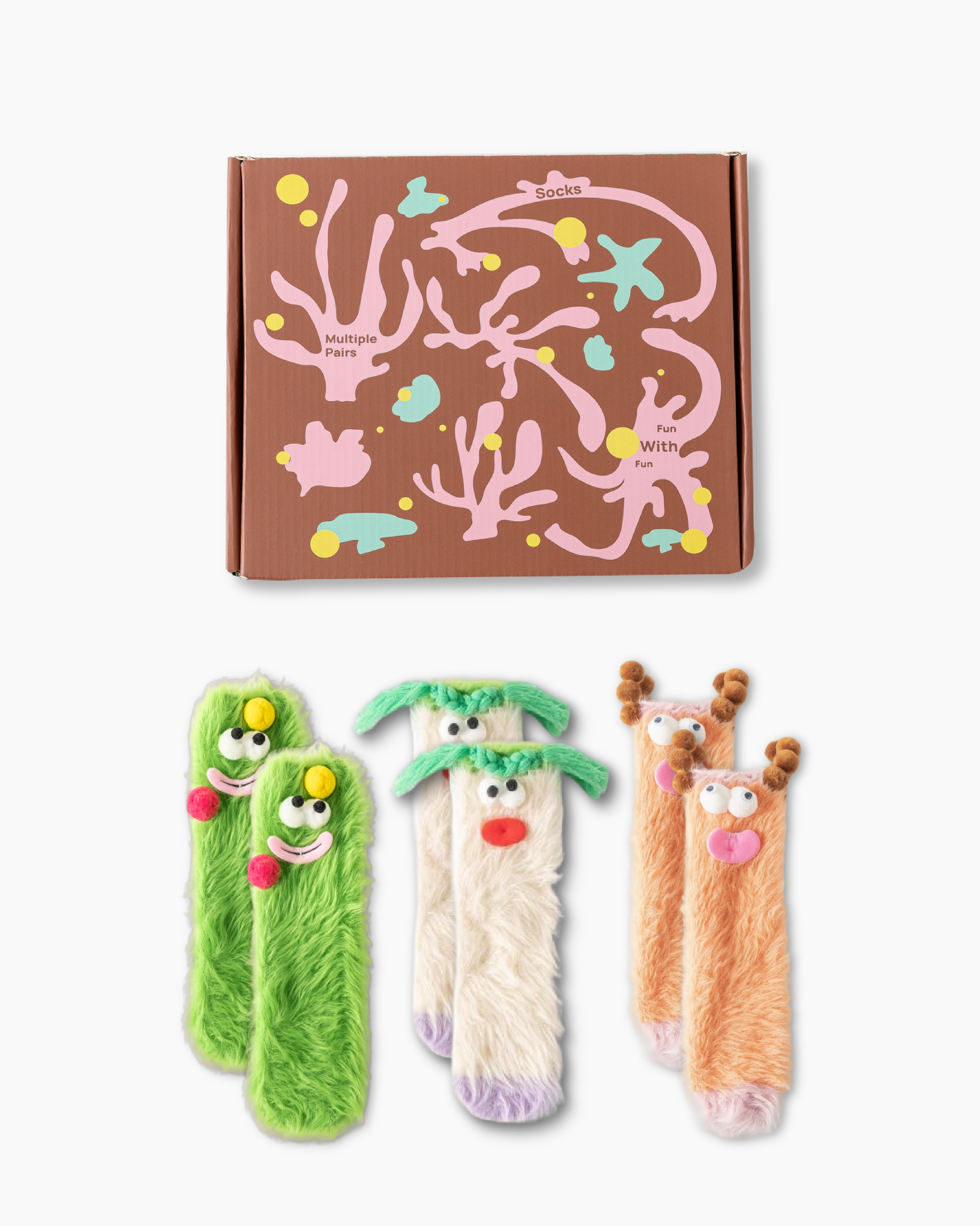 Gift Box Set Women Crew Socks Fuzzy Warm Soft Funny Quirky Cartoon Monster Socks