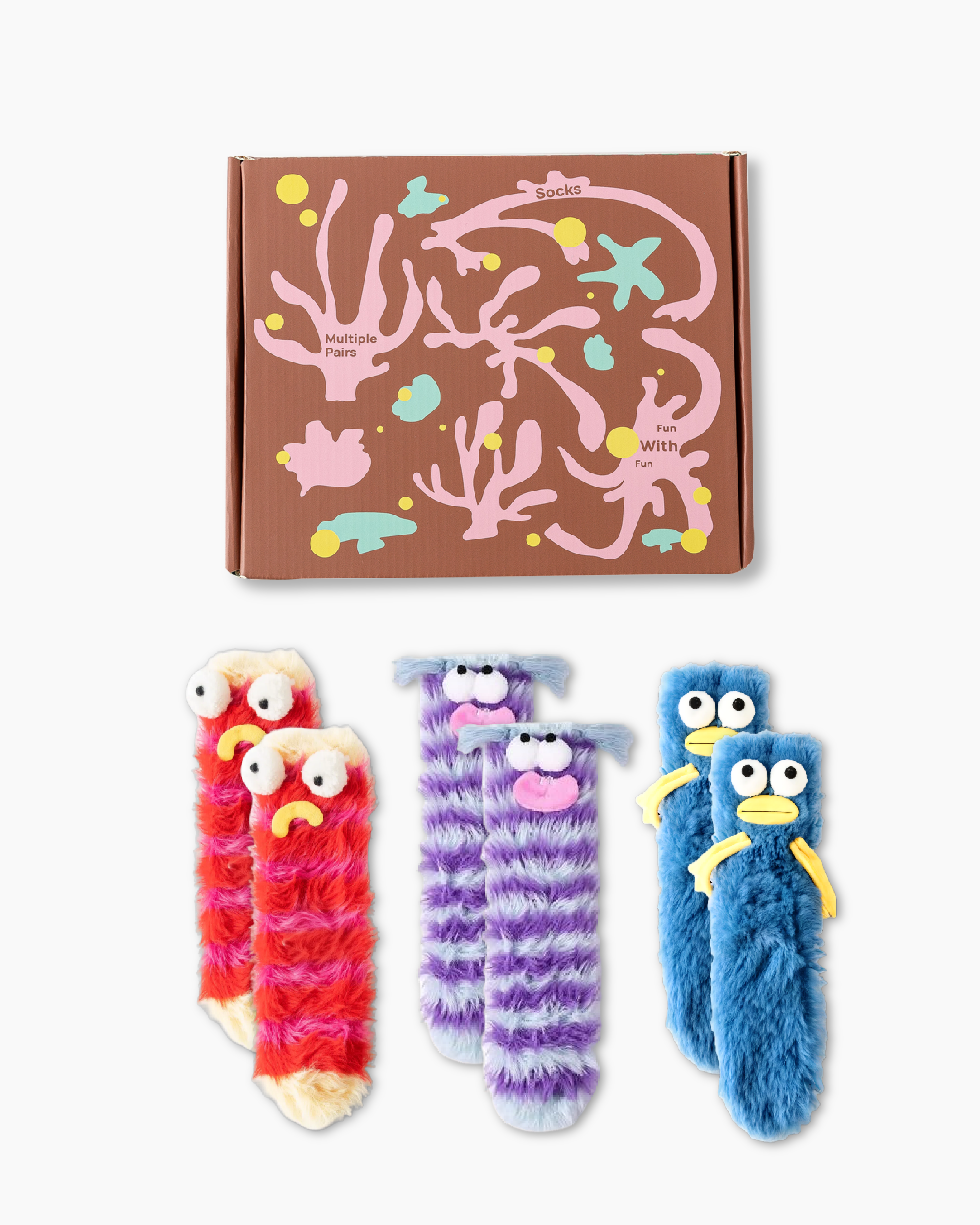 Gift Box Set Women Crew Socks Fuzzy Warm Soft Funny Quirky Cartoon Monster Socks