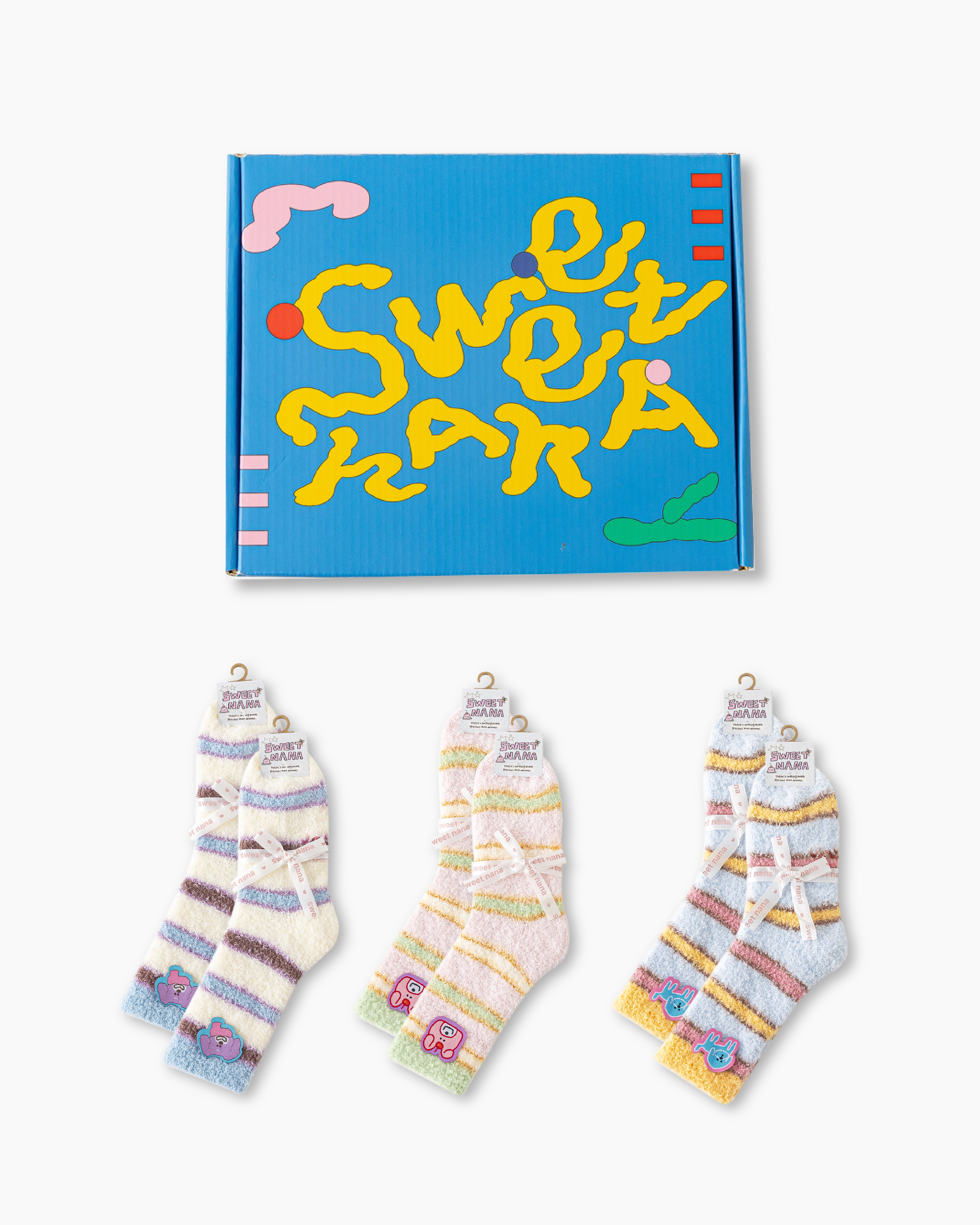 Gift Box Set Cozy Plush Crew Socks Colorful Stripe Cute Cartoon Non Slip