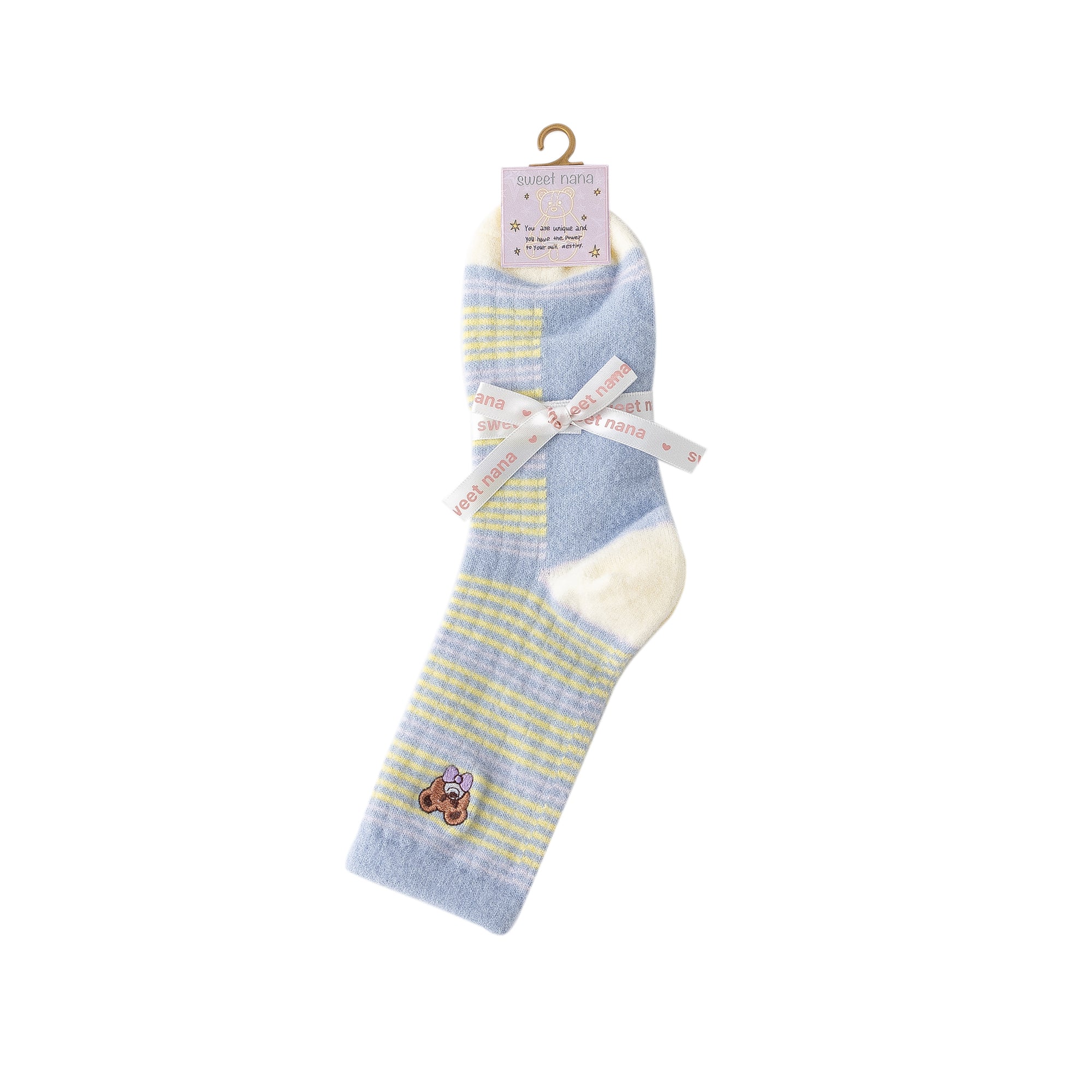 Women Crew Socks Embroidery Bear Series Fuzzy Warm Cozy Indoor Non Slip Socks
