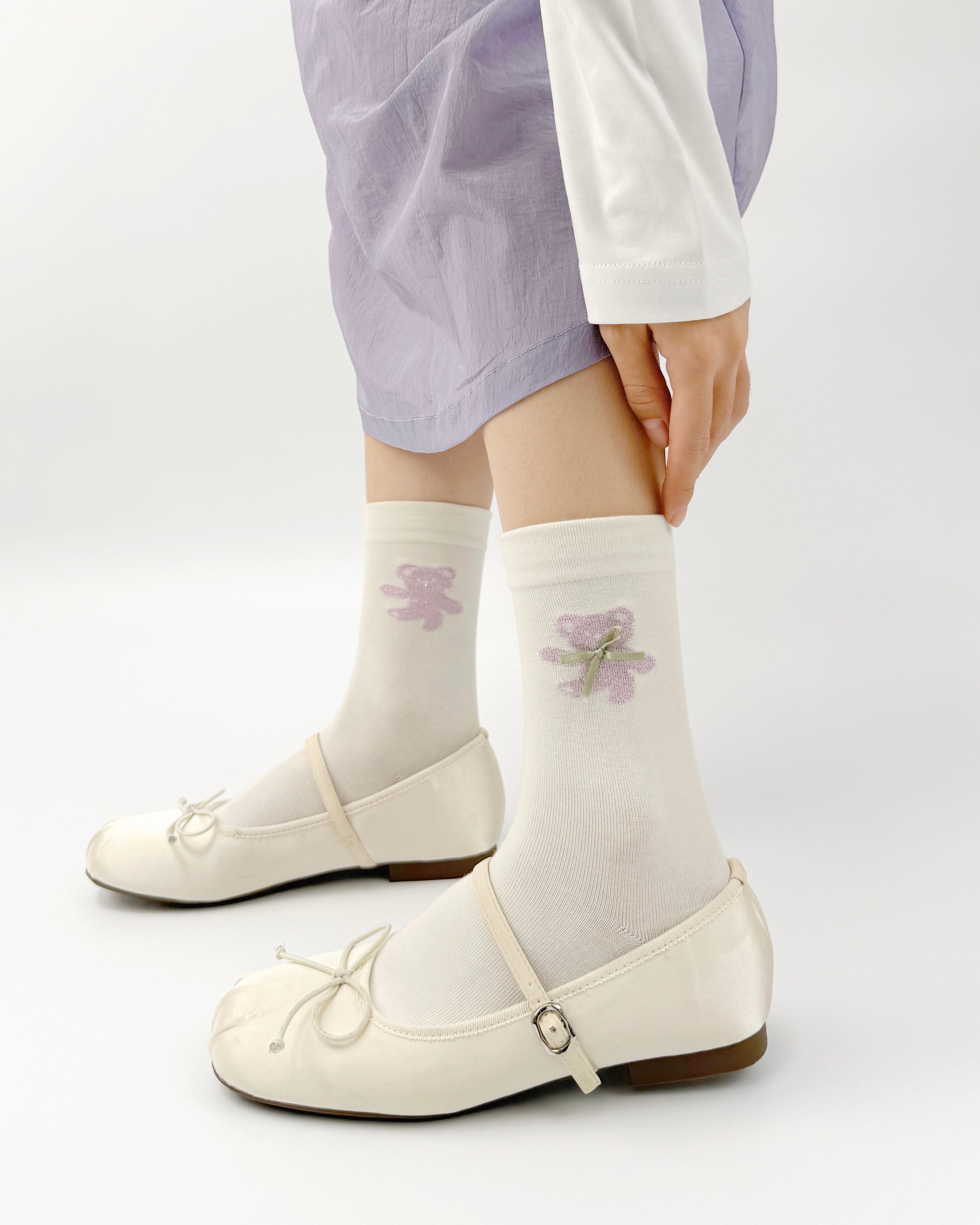 Women Crew Socks Bow Bear Series Cotton Cute Embroidery Casual Socks
