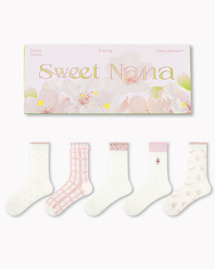 Sakura Limited Gift Box Set Womens Crew Socks Cherry Blossom Plaid Cute Socks