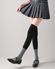 女款過膝襪 灰白撞色 棉質休閒