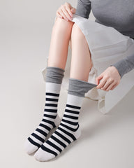 Women Crew Socks Contrast Stripe Double Cuff Slouch Socks