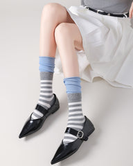 Women Crew Socks Contrast Stripe Double Cuff Slouch Socks