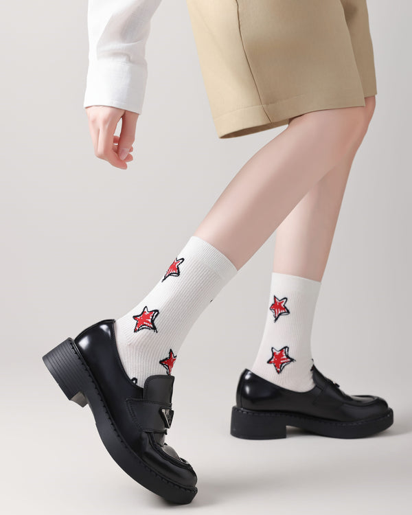 Women Hand Painted Star Crew Socks Soft Stretch Design - SWEET NANA