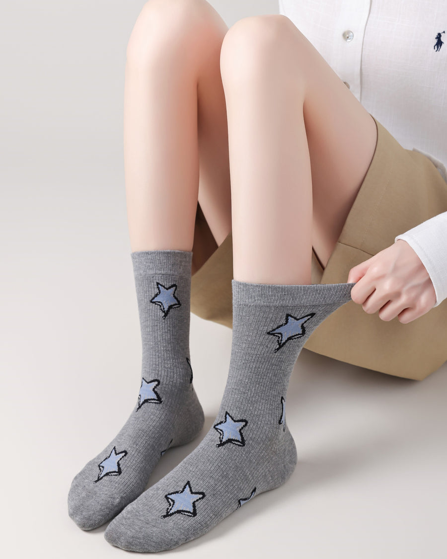 Women Hand Painted Star Crew Socks Soft Stretch Design - SWEET NANA