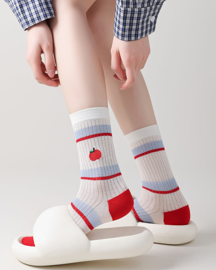 Women Crew Socks Cartoon Embroidery Comfortable Fun