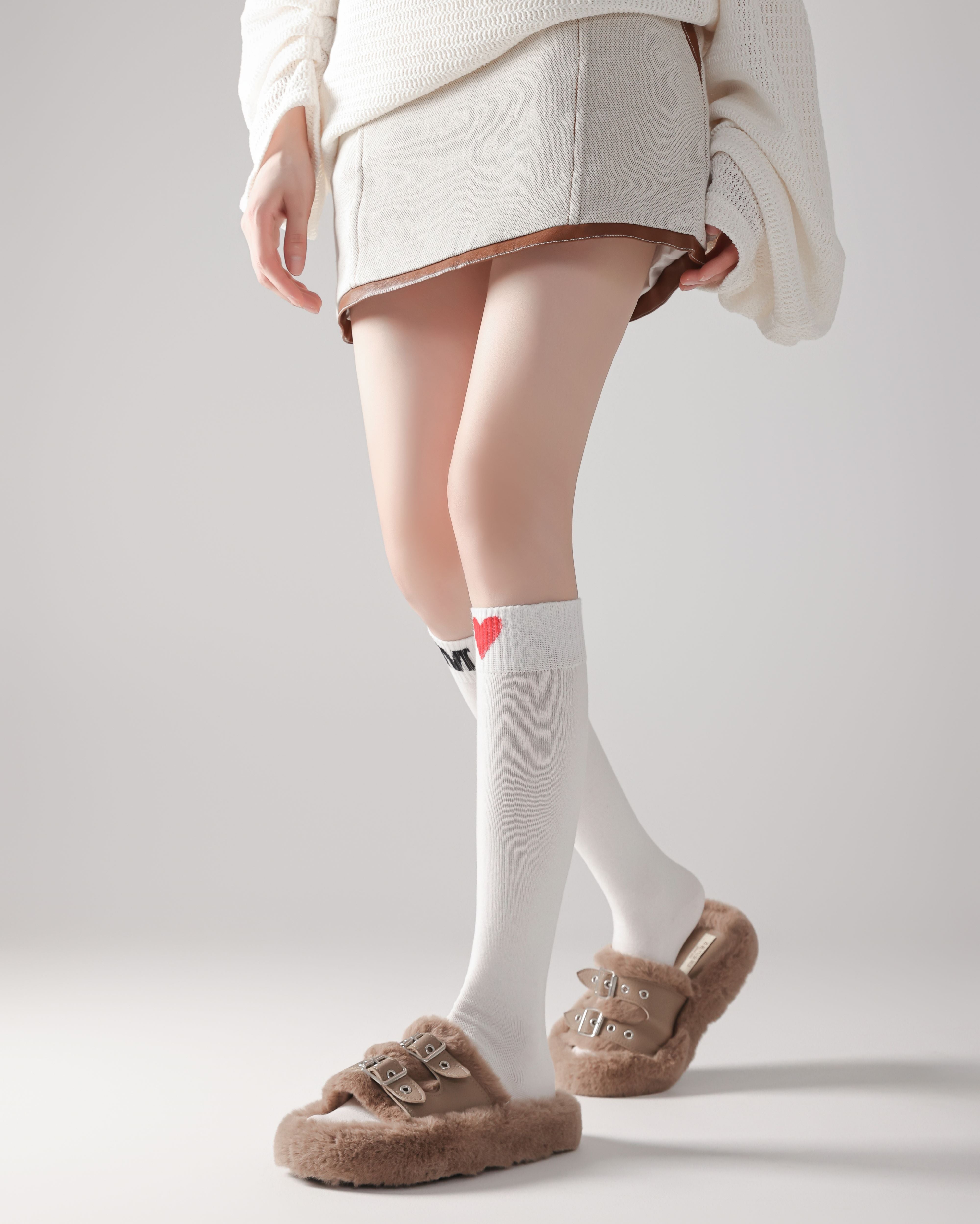 Women Knee High Socks Heart Letter Cotton Soft Casual Socks