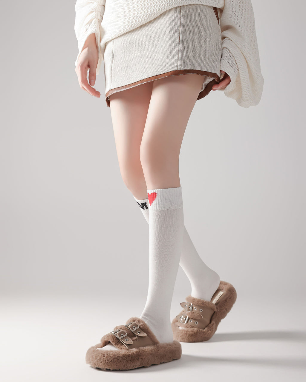Women Knee High Socks Heart Letter Cotton Soft Casual Socks - SWEET NANA