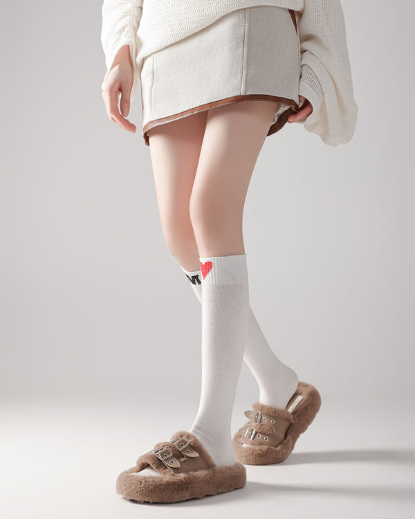 Women Knee High Socks Heart Letter Cotton Soft Casual Socks - SWEET NANA