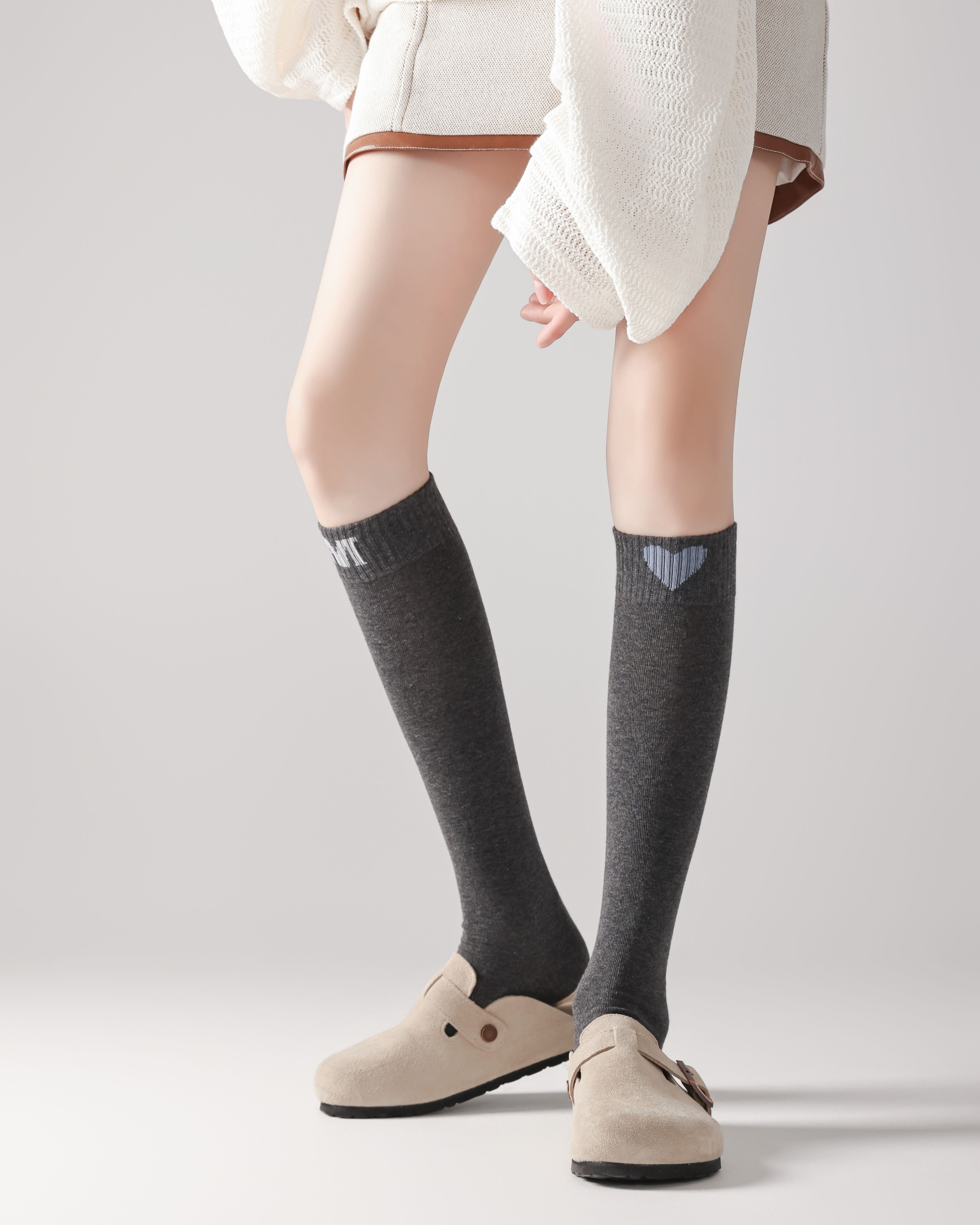Women Knee High Socks Heart Letter Cotton Soft Casual Socks