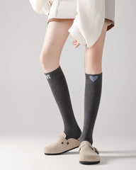 Women Knee High Socks Heart Letter Cotton Soft Casual Socks