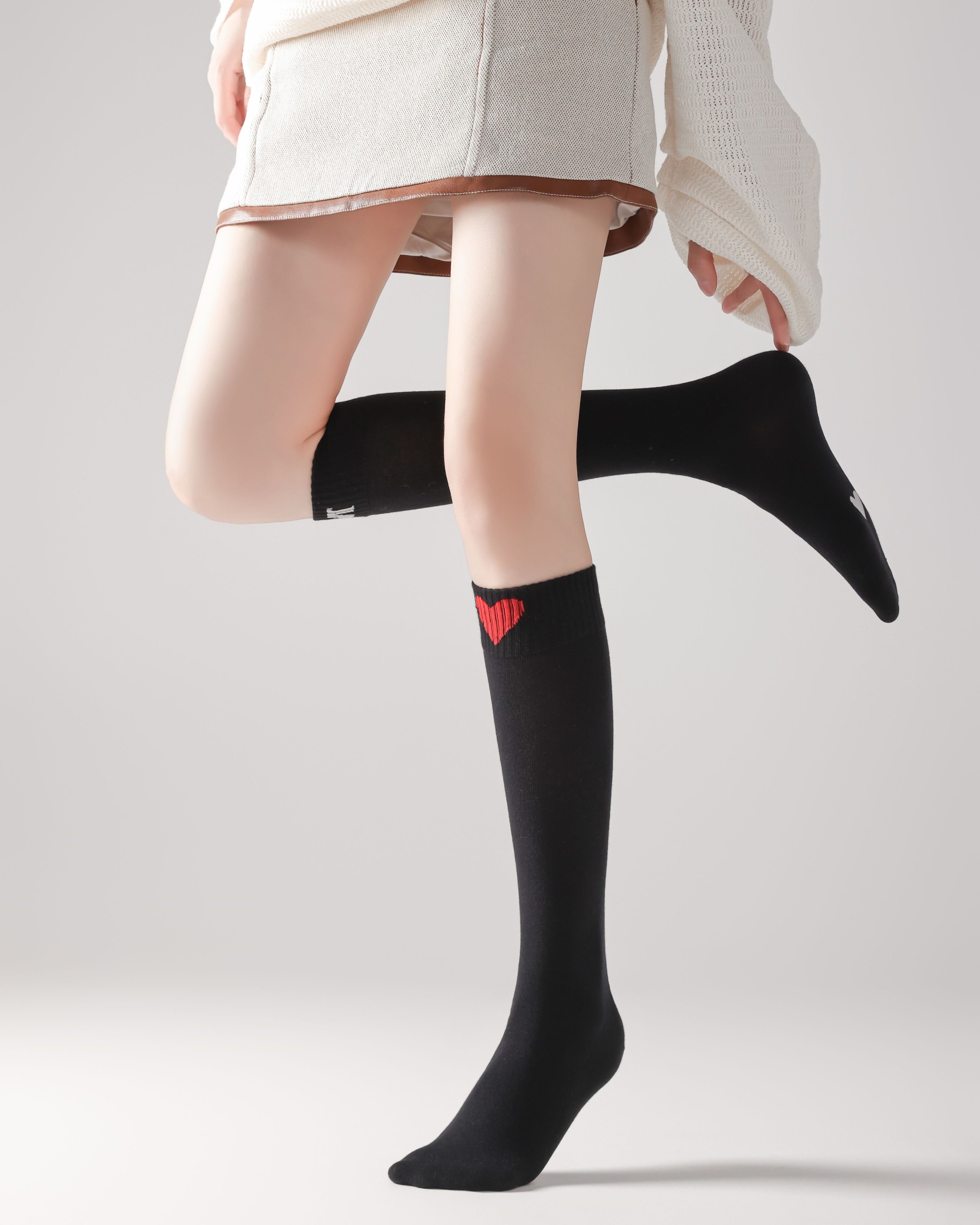 Women Knee High Socks Heart Letter Cotton Soft Casual Socks - SWEET NANA