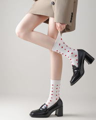 Women Crew Socks White Cotton Letter Polka Dot Series Chic Casual Socks