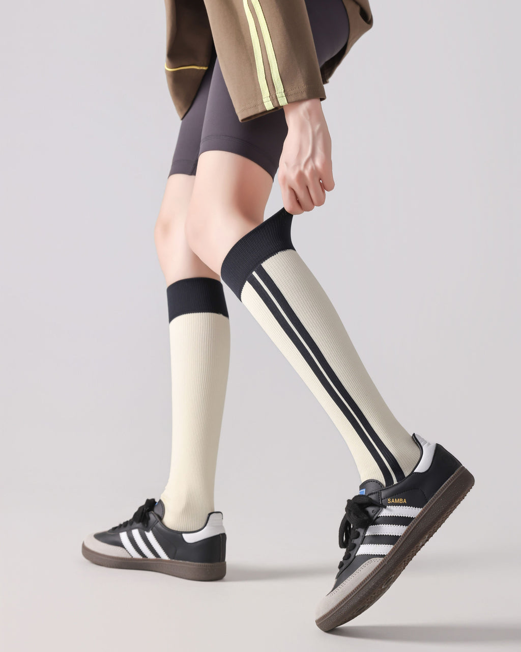 Women Knee High Socks Colorblock Stripe Cotton Sporty Socks - SWEET NANA