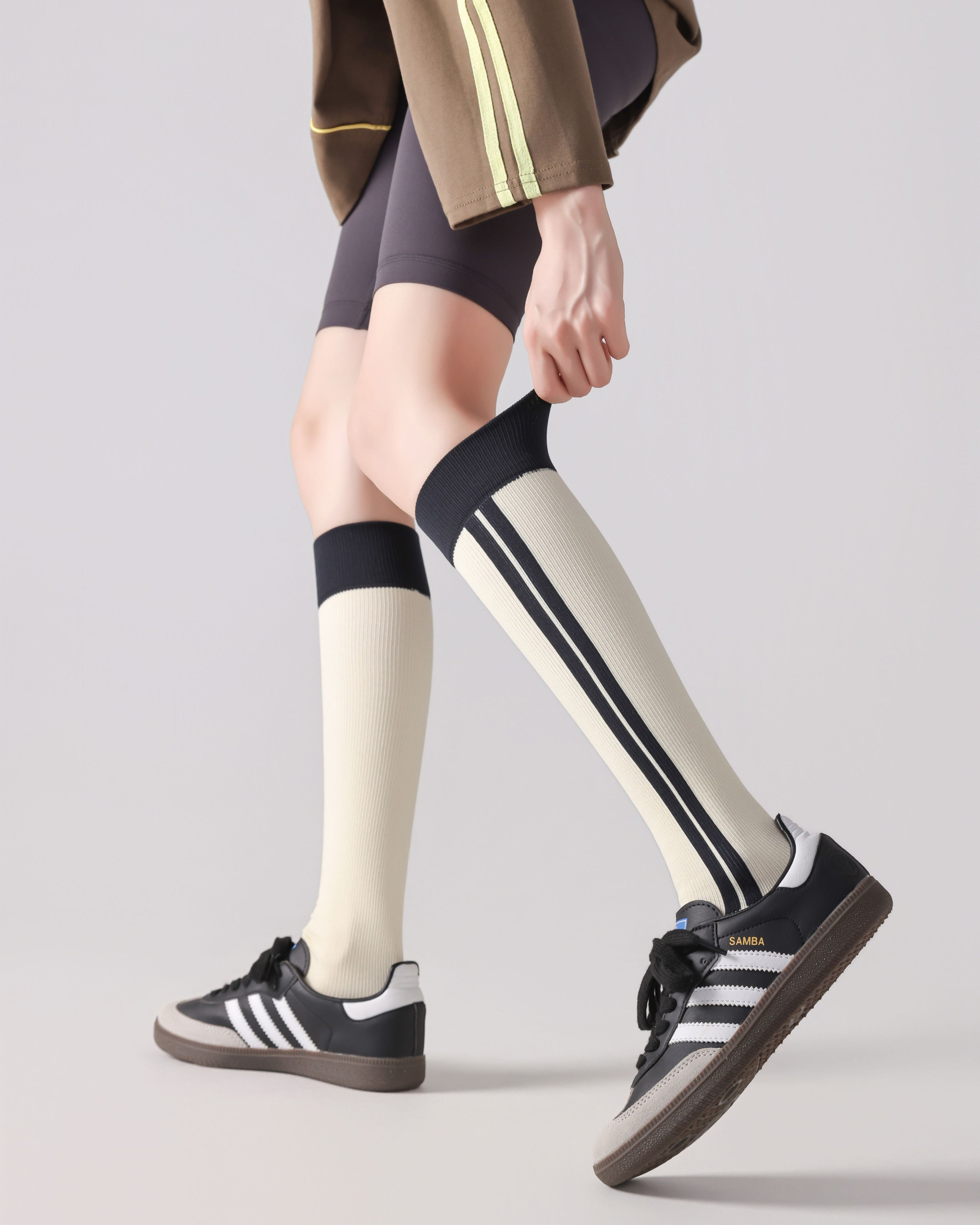 Women Knee High Socks Colorblock Stripe Cotton Sporty Socks - SWEET NANA