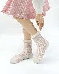 Women Crew Socks Plaid Grid Series Fuzzy Warm Cozy Indoor Socks