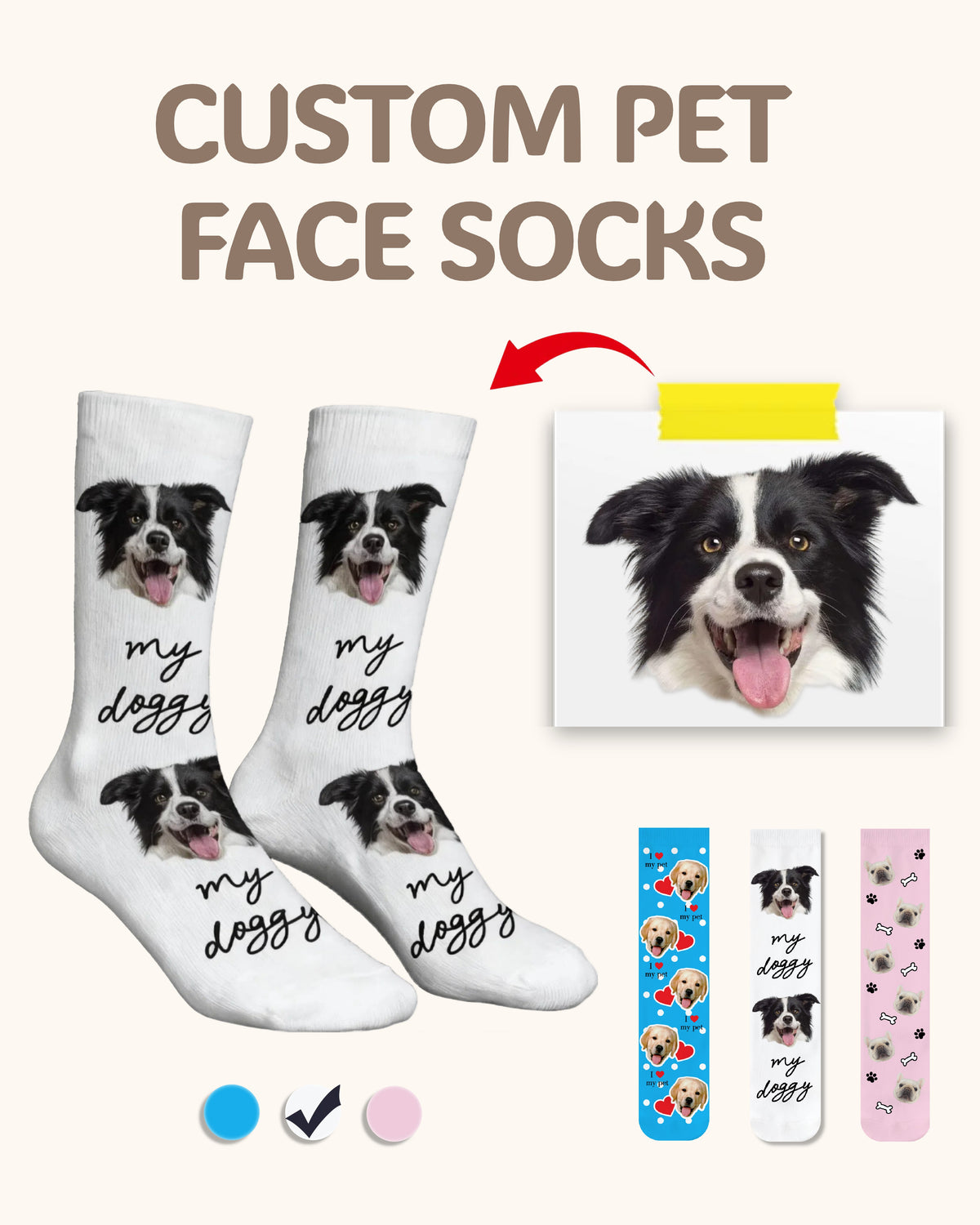 Custom Dog Face Crew Socks Personalized Pet Photo Socks Gift for Pet Lovers
