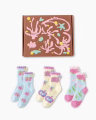 Gift Box Set Women Crew Socks Butterfly Series Fuzzy Thick Warm