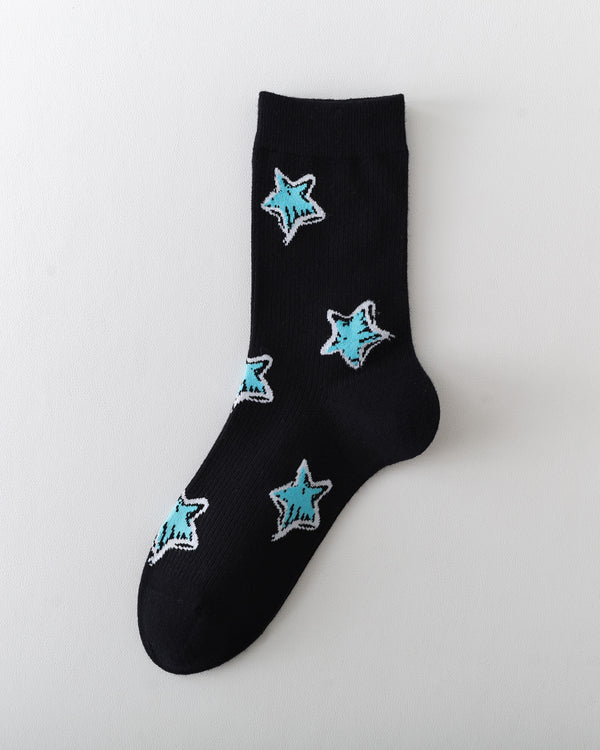 Women Hand Painted Star Crew Socks Soft Stretch Design - SWEET NANA