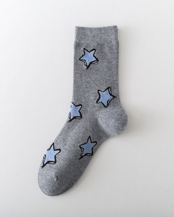 Women Hand Painted Star Crew Socks Soft Stretch Design - SWEET NANA