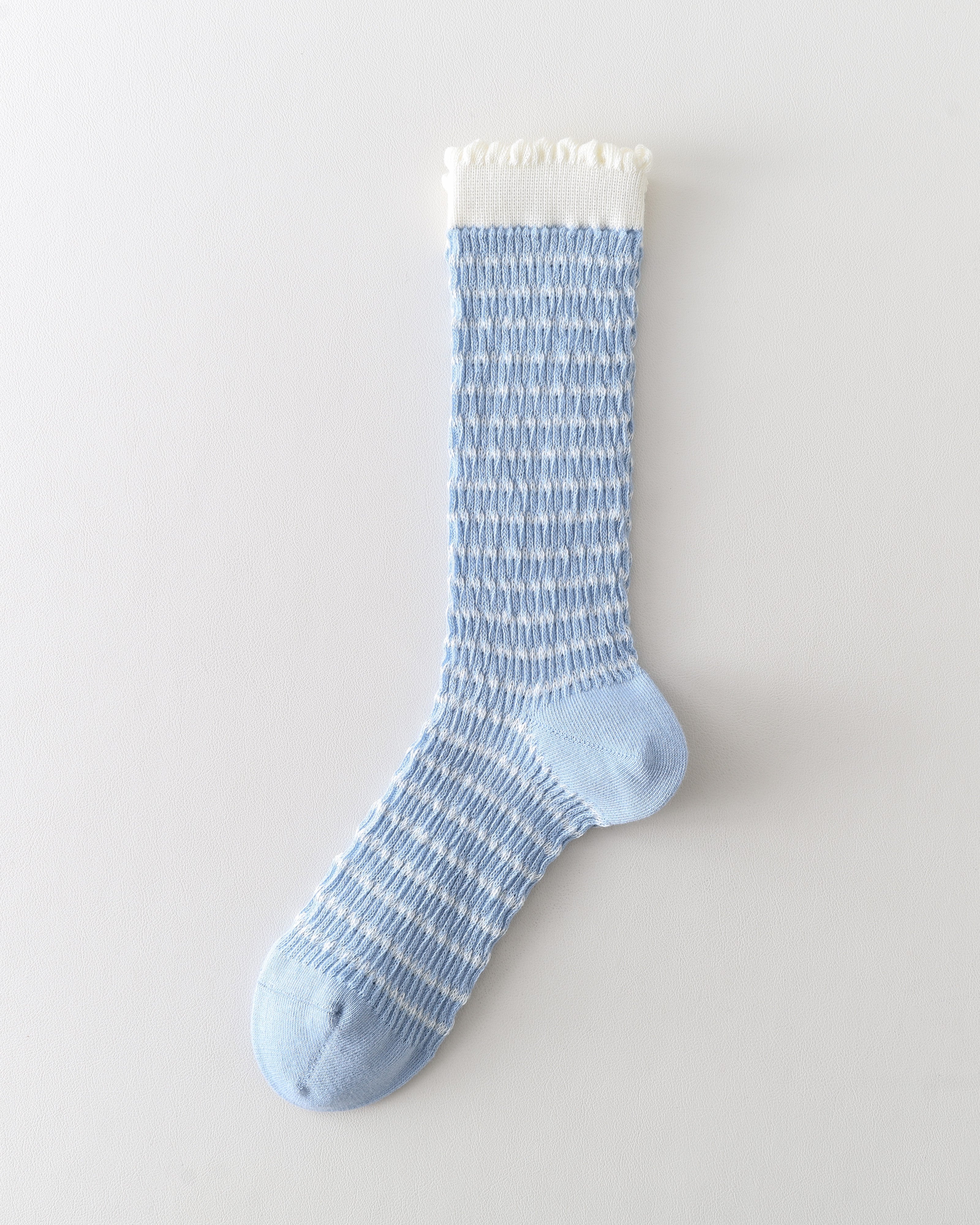 Women Crew Socks Bubble Trim Twist Stripe Pile Cute Chic