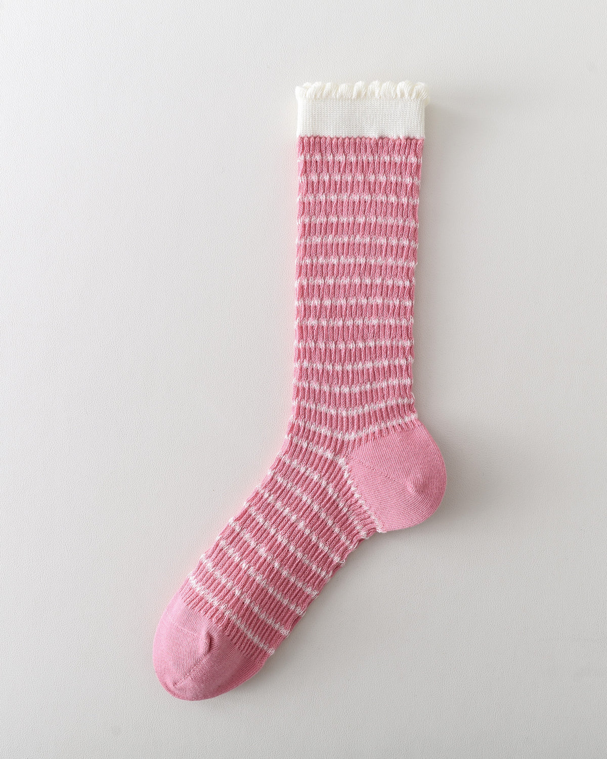 Women Crew Socks Bubble Trim Twist Stripe Pile Cute Chic