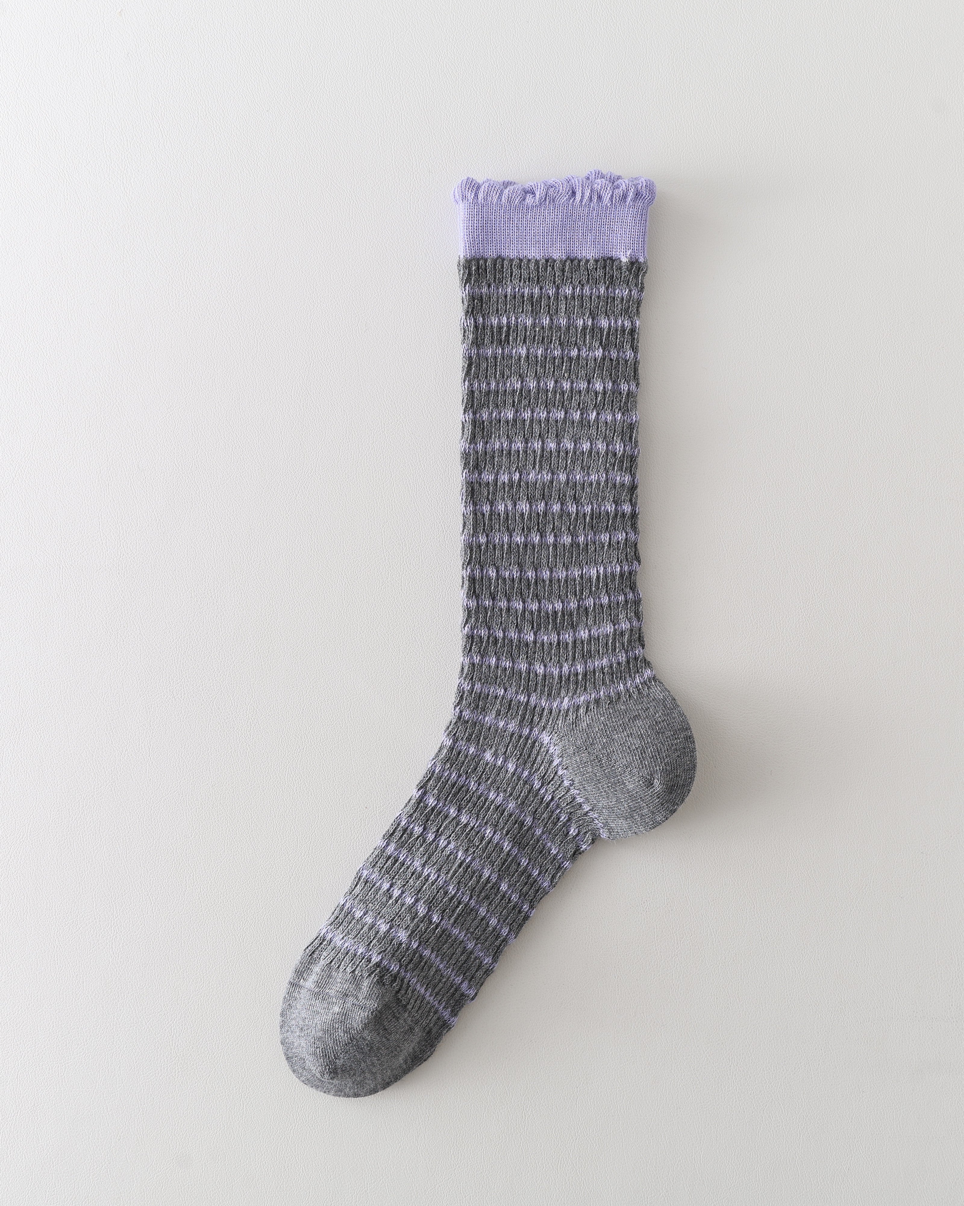 Women Crew Socks Bubble Trim Twist Stripe Pile Cute Chic
